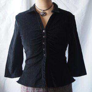 Aqua Blues Corduroy Black Button Front Top Size M
